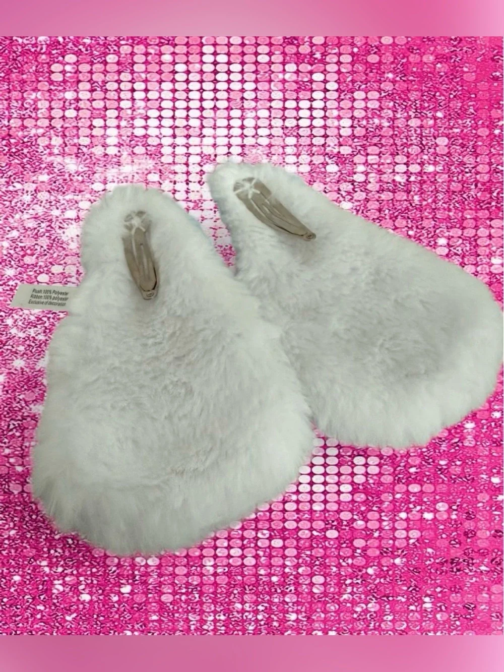 Sanrio Cinnamoroll ears white fluffy hair clips with blue ribbon